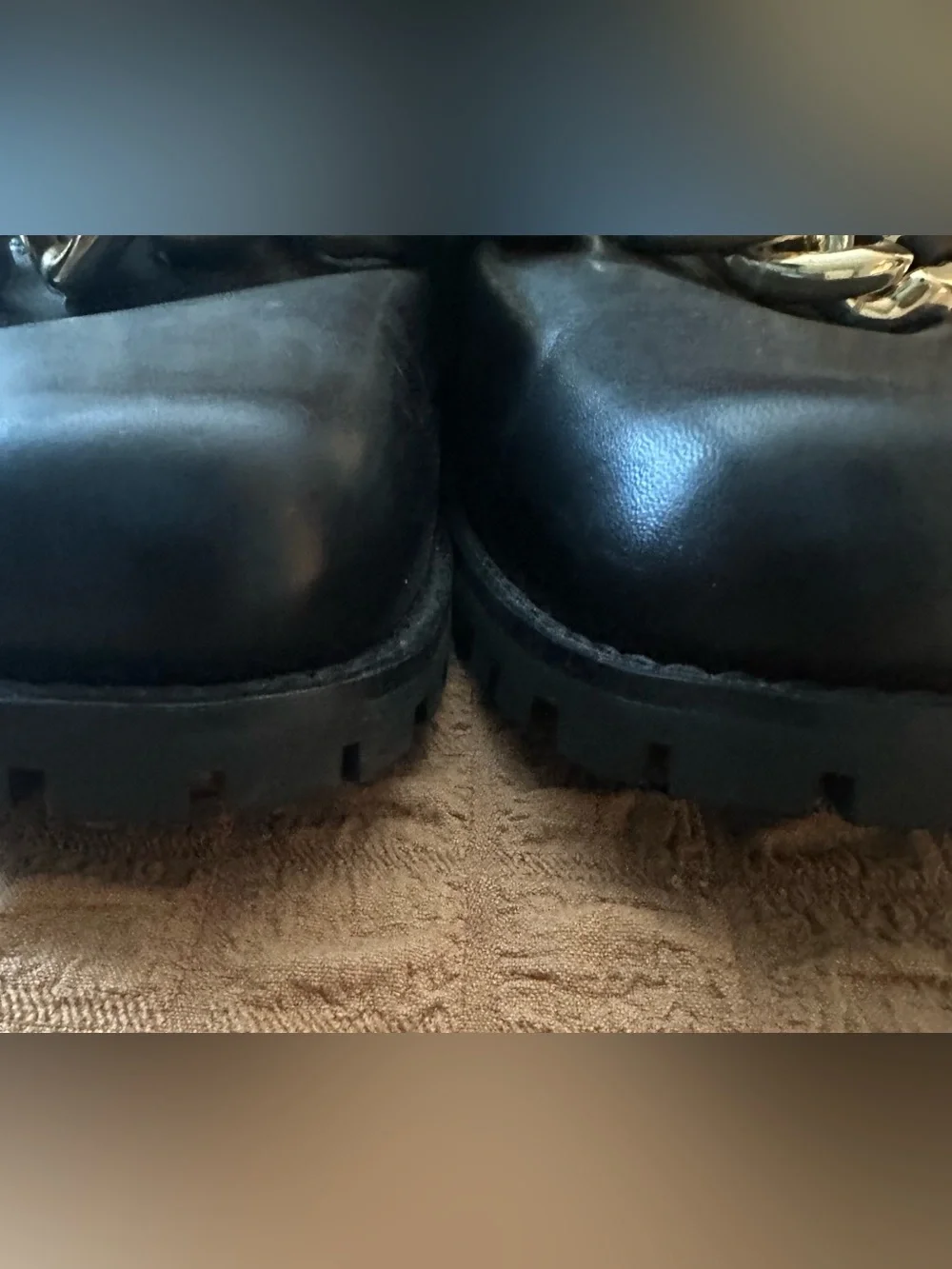 Michael Kors Black Leather Mules with Oversized Gold Chain
